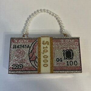 Silver And Pink‎ Rhinestone 10,000 Dollar Clutch Purse